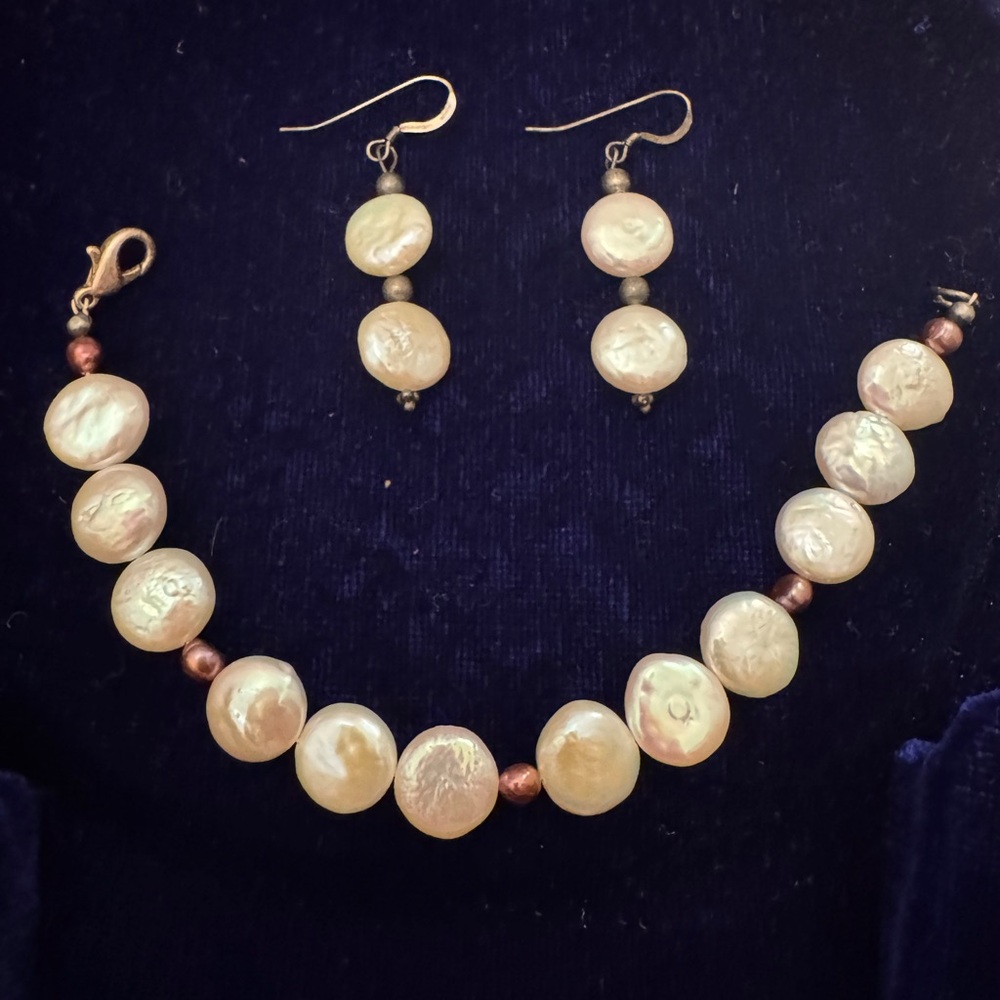 Pearl Earrings and Bracelet Set